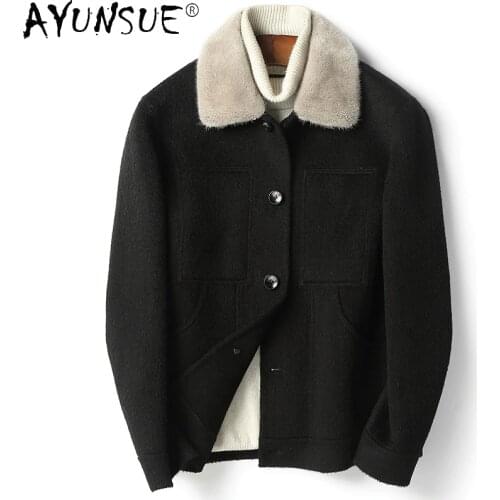 AYUNSUE Winter jacket men clothing real wool coat male casual clothes double-sided 100% mink fur collar chaqueta hombre LXR590