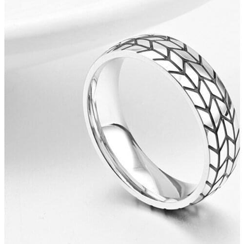 Geometric Striped Ring Gold Silver Color Stainless Steel Ring Cool Motorcycle Tire Rings For Men Hip Hop Punk Wedding Band