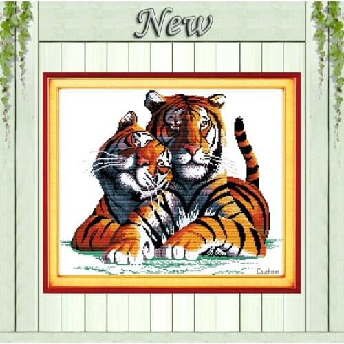Fall in love tigers animal decor painting Counted Print on canvas DMC Needlework Kits Embroidery Sets 14CT 11CT DIY Cross Stitch