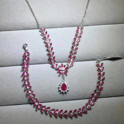 Natural ruby suit, classic style, 925 Sterling silver, Bracelet necklace, luxury jewelry