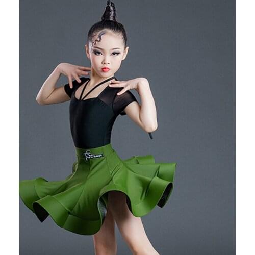 Girls Latin Dance Practice Wear Black Leotard Fish Bone Skirt Children Cha Cha Samba Rumba Dance Dress Training Clothes BL6052