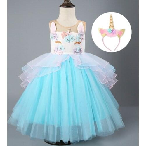 Princess Girl Halloween Unicorn Dress Kids Embroidered Prom Gown For Girls 3 8T Christmas Dresses Unicorn Costume Clothes Sets