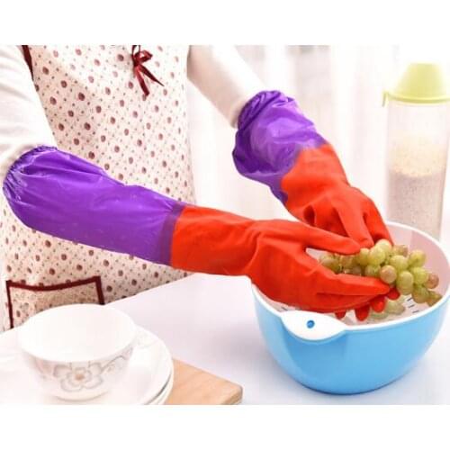 Plush dishwashing gloves thickened in winter rubber laundry rubber plastic kitchen dishwashing household waterproof and durable