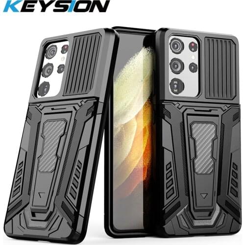KEYSION Shockproof Armor Case For Samsung S21 Ultra 5G S21+ Plus Soft Silicone + PC Stand Phone back Cover for Galaxy A22 4G