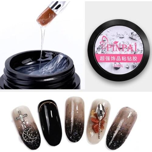 1 Bottle 10ml No Wipe Top Coat Super Strong Adhesive Glue Transparent Gel Nail Polish Nail Art Decorations Crystal Sticky Gel