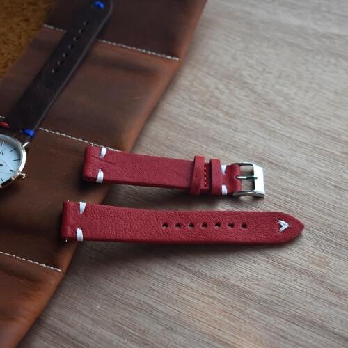 Genuine leather Handmade Retro Watch Band Strap Red 18mm 20mm 22mm Women Wrist Watchbands Belt Silver Polished Buckle 2019 new