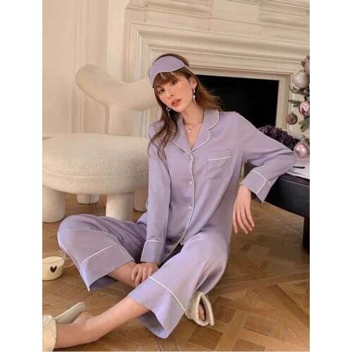 Luxury high-end 2021 New Silk Satin Pajamas Set Sleepwear Loungewear for Women 2 Pieces Long Sleeeve Pyjama nightwear