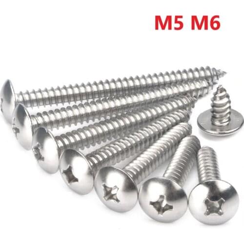 M5 M6 Cross Recessed Truss Head Self Tapping Screws 304 Stianless Steel Truss Head Philip Head Screw 10mm 12mm 60mm 100mm