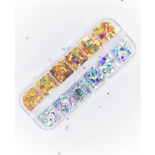 2 Colors Silver Gold Holographic Heart Shaped Nail Decal Flake For Polish Laser Sequins Manicure Holographic Glitter DIY Craft