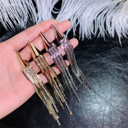 Punk Style Rivet Earrings Crystal Long Earrings For Women Girls Hyperbole Arrown Tassel Dangle Earring