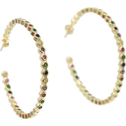 Rainbow cz delicate colorful bead Hoop Earrings For Women simple multi color stone romantic Large Circle Earring Fashion Jewelry