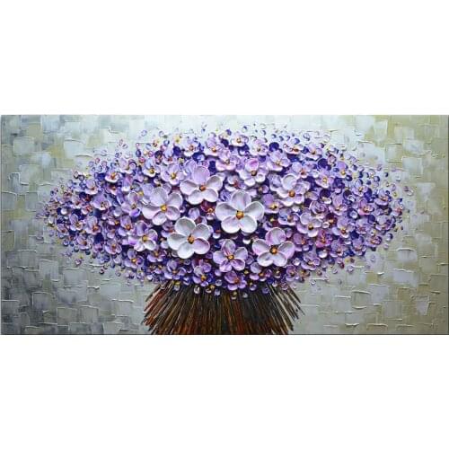 Modern Canvas Art Textured Purple Flower Oil Painting Contemporary Artwork Floral Wall Decoration Abstract Canvas Painting