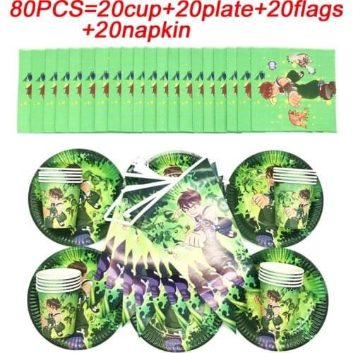 Ben 10 Birthday Party Decorations Kids Banner Flags Bening Ten Party Supplies Paper Cup Plates Napkin Disposable Tableware Set