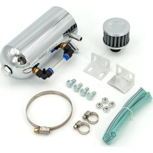 Universal 0.5L Oil Catch Tank Can Reservoir Breather Silver Filter Alloy Car Racing Engine Aluminum Baffled Cylinder Kit 3*10MM