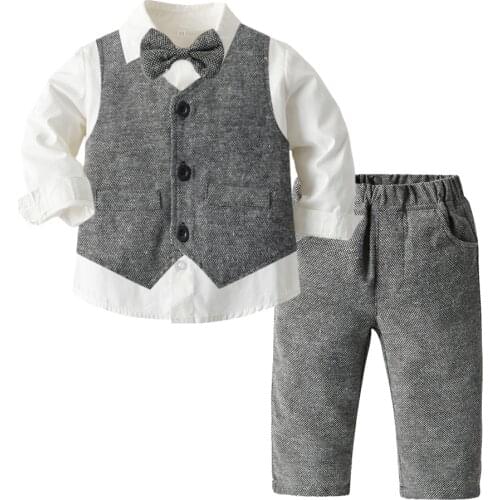 2021 Spring Toddler Boys Clothes Baby Casual Long-Sleeves Costume Vest Shirt Pants 3 Pieces Infant Kids Outerwear Set 1-7 Years