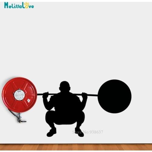 Funny Design Bodybuilder weightlifting Barbell Gym Fire Safety Waterproof Removable Vinyl wall sticker Wallpaper BA327