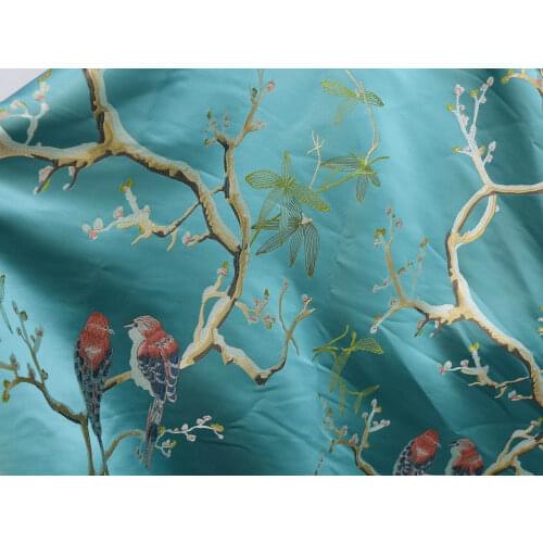 Green Jacquard fabric with birds in for pillow case making chair cover upholstery 150cm wide - sold by the meter