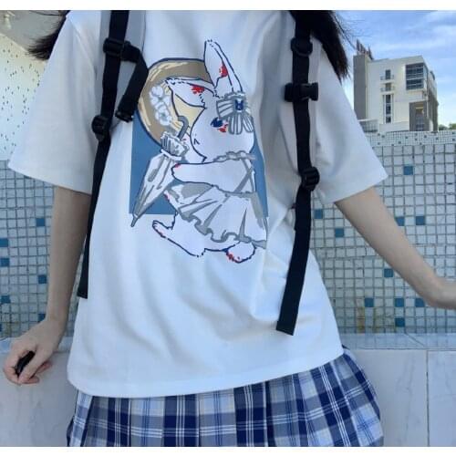 Rabbit Print T-shirts Women Summer 2020 Graphic Tees Funny Shirts for Women Loose Crew Neck Harajuku Tops for Teens y2k футболка
