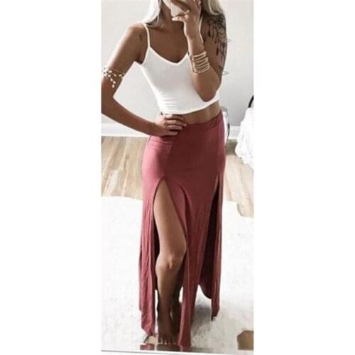 Women Skirts Summer Mature Solid Color Mature Long Female Ankle Length Straight Skirt Sexy Women High Split Skirt Ropa Mujer