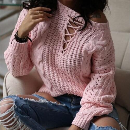 Strapless Twist Ladies Sweater Loose Blouse For Women Lace Up Hollow Oversized Drawstring Sexy Tops Knitted Street Style Clothes