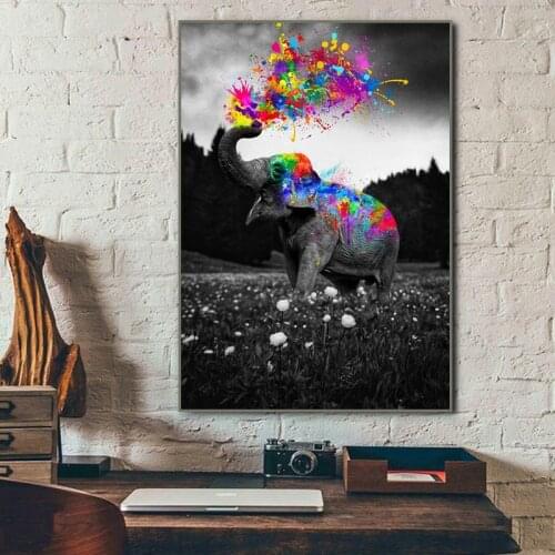 Animal Graffiti Art Colorful Elephant Lion Canvas Painting Wall Art Posters Prints Wall Pictures for Livinig Room Cuadros Decor