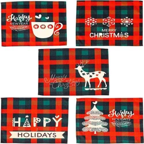 1Pcs New Christmas Decoration Creative Christmas Plaid Cloth Printed Placemat For Table Mat Decoration Accessories Suppliers