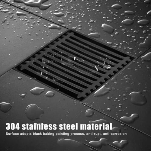10x10cm Black Bathroom Floor Drain with Removable Cover Grille -Shaped Shower Sink Drain Drainage System