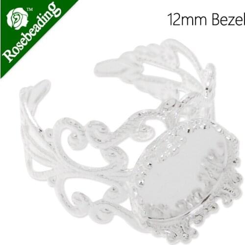 12mm round adjustable silver plated Faceplate Ring Setting With 12mm round bezel,ring blanks,Sold 20pcs/lot-4643