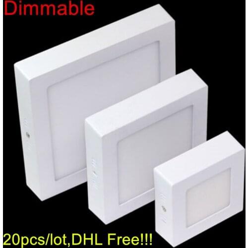20pcs/lot Dimmable Led Panel ceiling Light 9W 15W 25W Square Shape With Power Adapter AC85-265V Surface mounted led down lamp