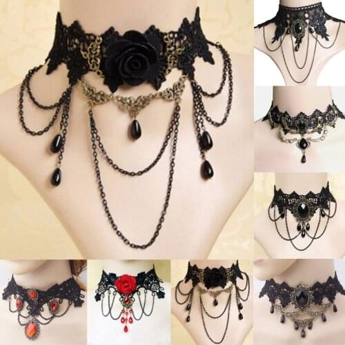 2021 Fashion Gothic Tattoo Tassel Lace Necklaces Vintage Wedding Jewelry Choker Necklace Women False Collar Crystal Necklace