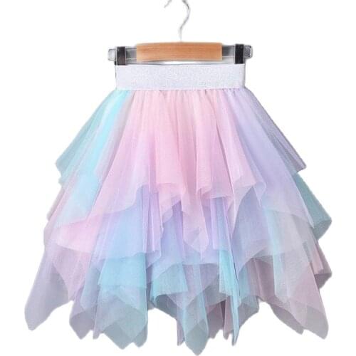 3-12Yrs Gauze Girls Skirts Rainbow Irregular Skirt Childrens Clothes Bottomst Girl Tutu Princess Dance Skirt Mother Child Skirt