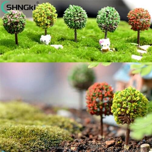5PCS/1PCS Plastic Mini Simulation Trees Willow Sakura Miniatures Kawaii Micro landscape Setting For Garden Figurines