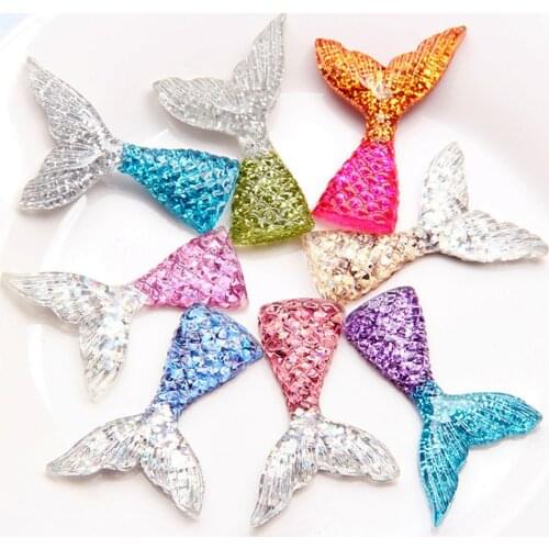 6pcs/lot DIY Kawaii Resin Mermaid Tail Mix Colors DIY Flatback Resin Cabochons Accessories Home Decoration