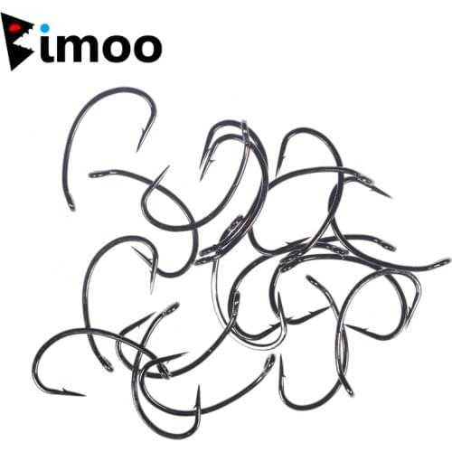 Bimoo 200pcs High Carbon Steel Wide Gap Curve Nymph Caddis Fly Hook Barbed Black Nickle Fly Tying Hooks #6 #8 #10 #12 #14 #16