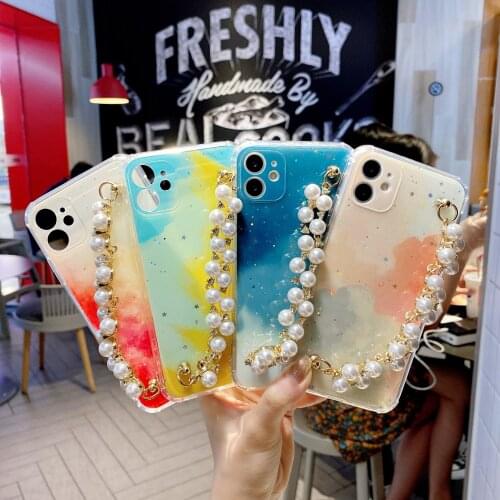 Sparkling Resin Double Chain Color Case for iPhone 12 Pro Max Back Phone Cover for 12 Mini 11 Pro Max X XS XR 8 7 Plus SE 2020