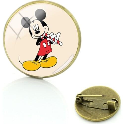 Disney Mickey Full Body Picture Brooch Pin Round Glass Mickey Mouse Art Photo Mens Ladies Fashion Vintage Jewelry