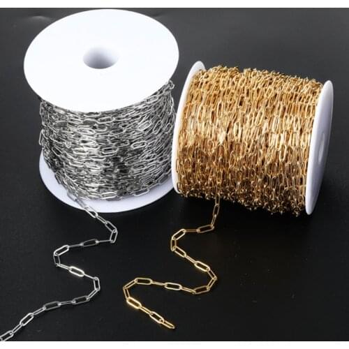 Silver Stainless Steel Paperclip Chain for Bulk Jewelry Making Soldered Cable Necklace Bracelet Chain DIY Accessories