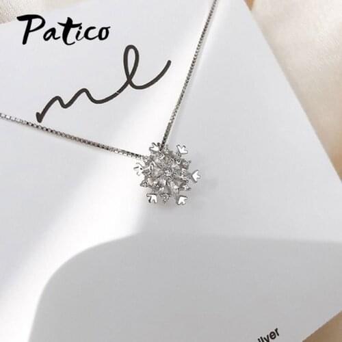 New 100% 925 Sterling Silver Clear Zircon Snowflakes Pendant Necklace For Women Winter Jewelry Chrisrmas New Year Gift