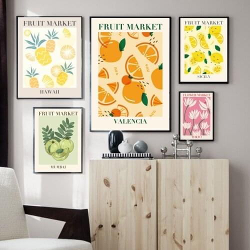 Flower Fruit Market Geometry Abstract Wall Art Print Canvas Painting Nordic Poster Wall Pictures For Living Room Kitchen Decor