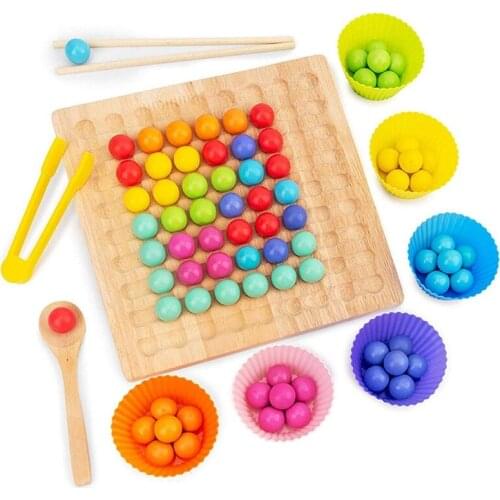 Wooden Clip Beads Rainbow Toy Rainbow Ball Board Game Wooden Training Clip Beads Puzzle Board Game for 3+ Years Kids