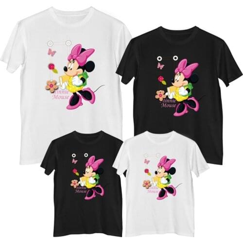 Disney Minnie Mouse T-shirt Summer Comfortable 100%cotton Fashion T-shirts women short sleeve Girl outfit mommy and me clothes