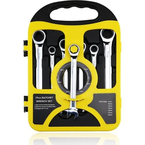 7PCS 8-19mm Double Head Ratchet Wrench Spanner Set Of Keys Spanners Set Of Tools 72T Ratcheting Multitool High Torque