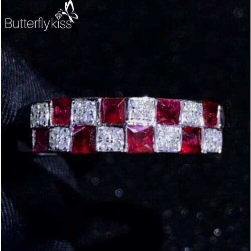 BK 18K White Gold Natural Ruby Ring With Genuine Gold 585 1.3ct Red Gemstone Women Jewelry Rings For Women