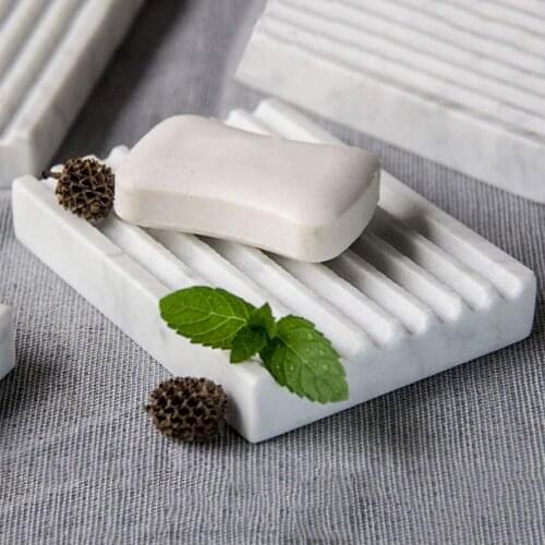 Natural Marble Soap Box Manual Grooving Soap Bar Holder for Bathroom, Kitchen, Hotel (Grey)
