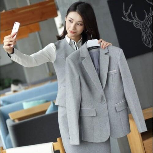 Ol Style Business Casual Skirt or Pant Suits for Women Work Wear Suit Womens Slim Two Pieces Blazer Set Formal Uniform Pantsuit