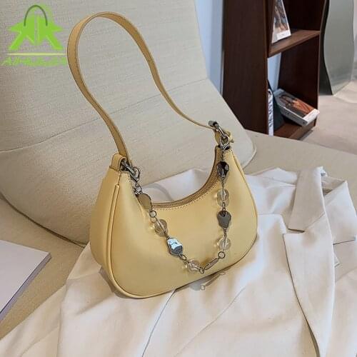 Fashion Dumpling Shoulder Bags for Women PU Leather Casual Handbags Solid Color Beading Ladies Bags Female New Design Pouch Bags