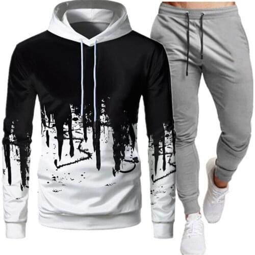 2021 New 2-piece Sportswear Mens Hooded Sweatshirt + Pants Pullover Hooded Sportswear Suit Casual Mens Clothes Size S-3xl