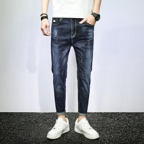 Summer New Men Denim Pencil Pants Fashion Slim Elasticity Ankle-Length Pants High Quality Blue Mens Jeans