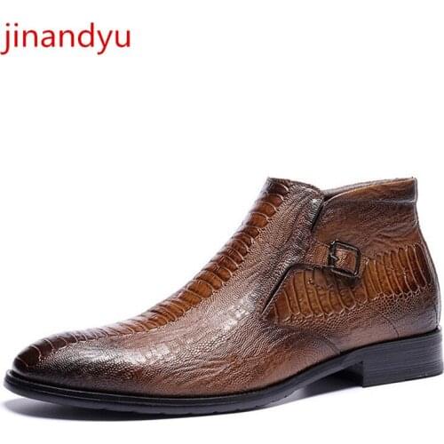 Winter Formal Business Shoes Men Leather Dress Boots for Men Male Shoes Leather Oxford Man Shoes High Quality Short Plush Boots