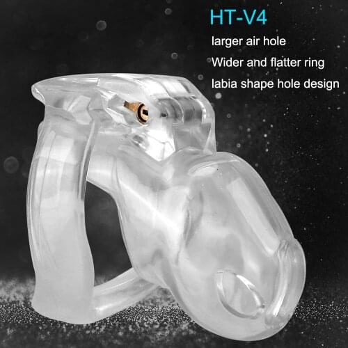 Male Chastity Device HT-V4 Set Cock Cage With 4 Penis Rings Virginity Lock Sex Products Resin